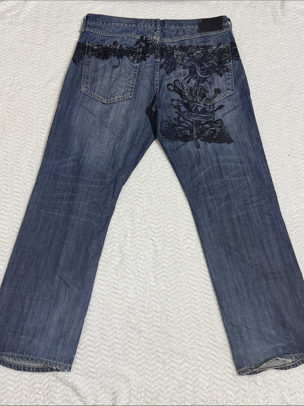 Y2K Artful Dodger Baggy Men’s Embroidered Relaxed Dark Wash Denim Jeans Size 38